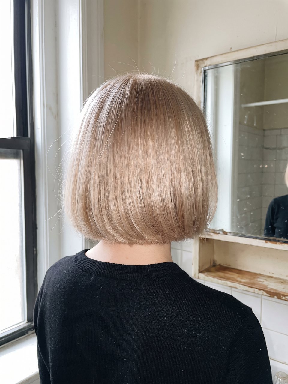 Glatter Bob in Beigeblond von hinten