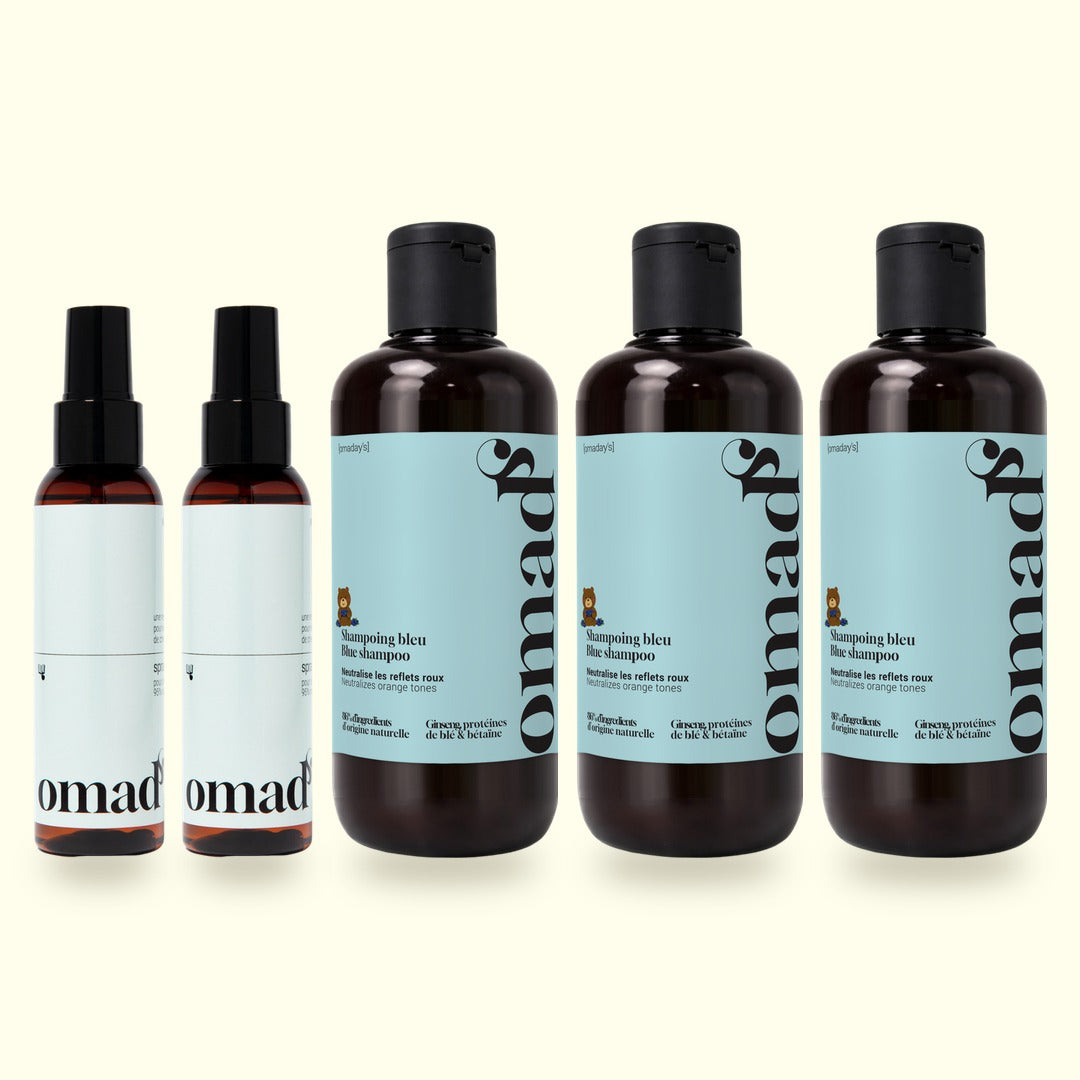 Shampoing bleu et 2 sprays éclaircissants, 3 Bleu + 2 Sprays