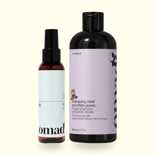 Duo Blond Polaire : le spray éclaircissant et le shampoing anti-reflets jaunes OMAD'S