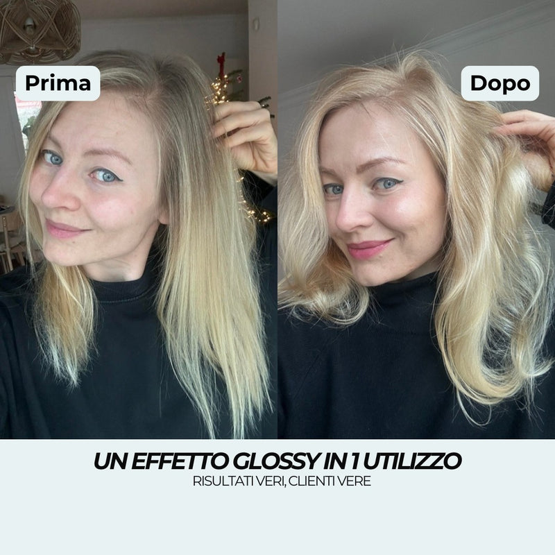 Prima e dopo siero di notte: biondo cenere piatto diventato un biondo luminoso effetto glossy in 1 utilizzo