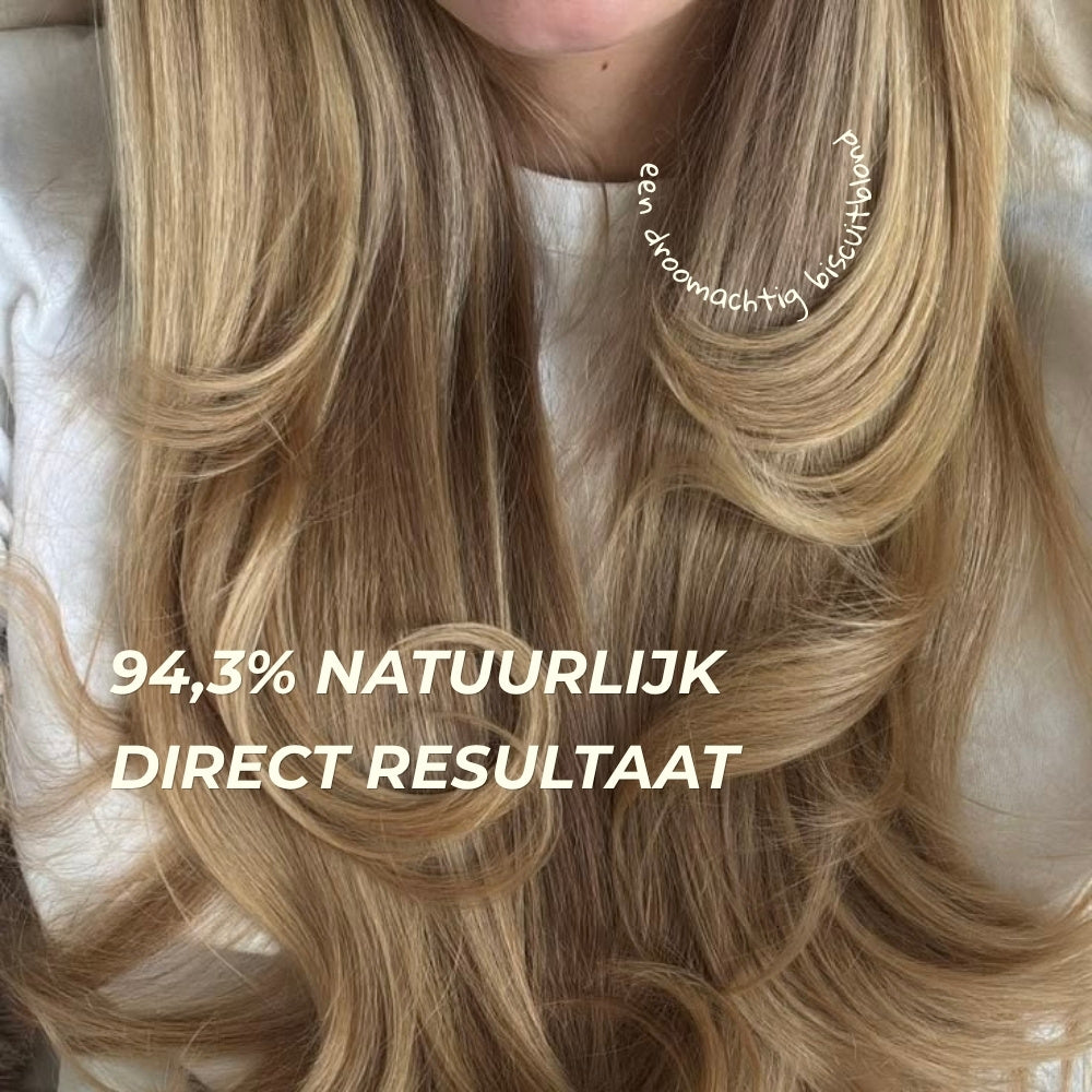 Biscuitblond haar na de shampoo, 94,3% natuurlijk en direct resultaat