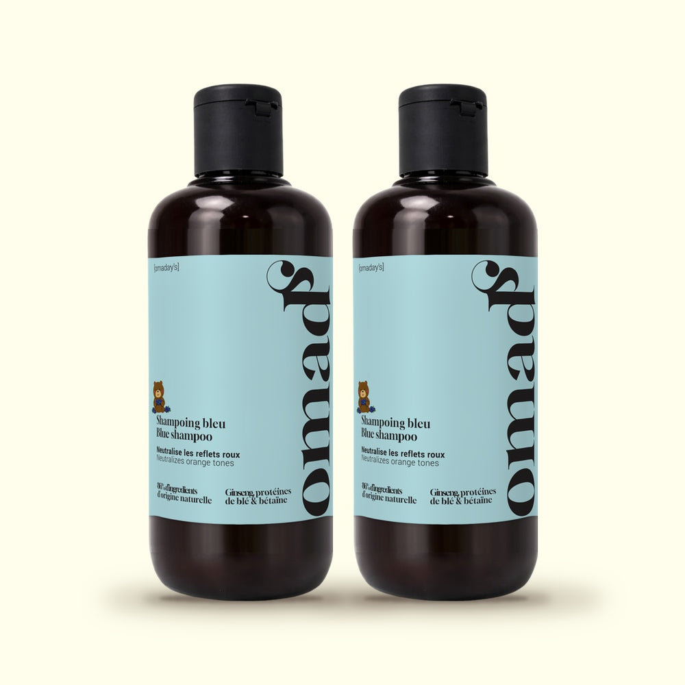 Deux flacons de Shampoing bleu OMAD'S 250 ml