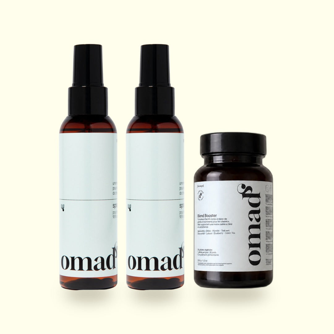Packshot du lot : 2 Sprays éclaircissants, 1 Complément Blond Booster