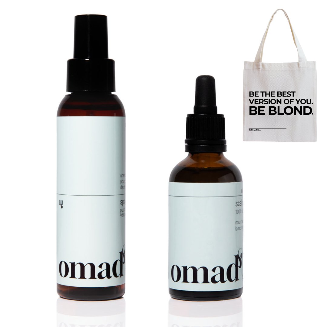 Het ontdekkingspakket: een spray + 1 hoofdhuidserum + 1 gratis draagtas - Omad's